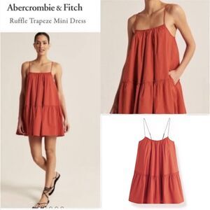 NWOT Abercrombie & Fitch Red Ruffle Trapeze Mini Sleeveless Flowy Cami Dress XS